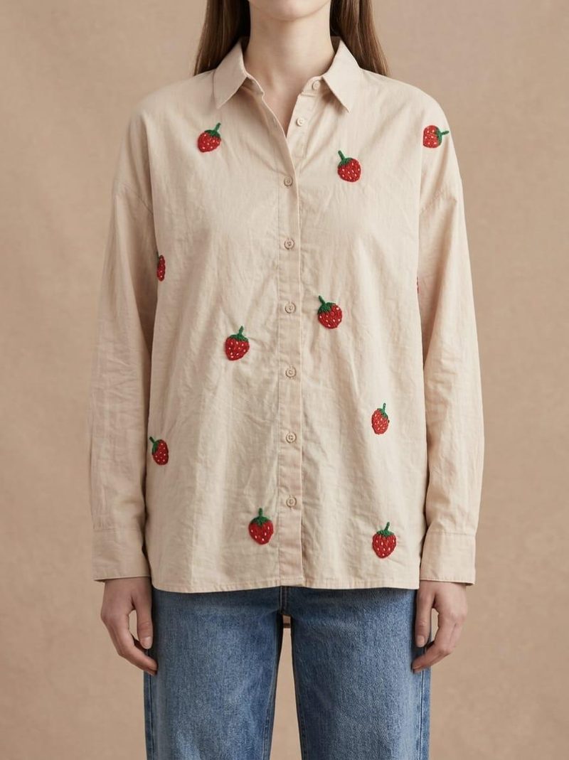Hand embroidered strawberry shirt